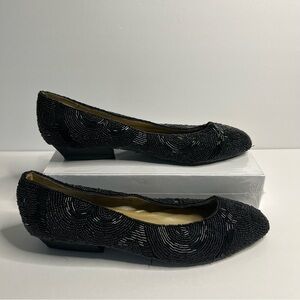 Valenti Franco collection black beaded slip on ballet flat dressy shoe women 8.5